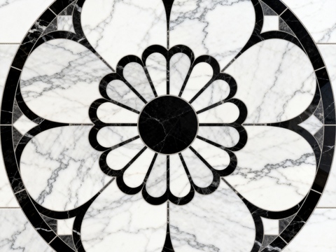  轻奢黑白拼花大理石 黑白石材圆形拼花 玄关圆形拼花 