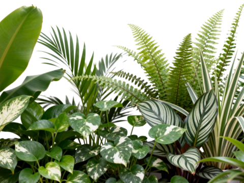  免抠植物花草 自然植物墙组合  热带植物墙造景 龟背竹叶蕨 