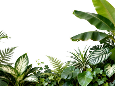  免抠植物花草 自然植物墙组合  热带植物墙造景 龟背竹叶蕨 