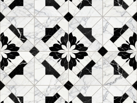 轻奢 黑白石材拼花 花卉几何图案水刀石材拼花地砖 石材马赛克