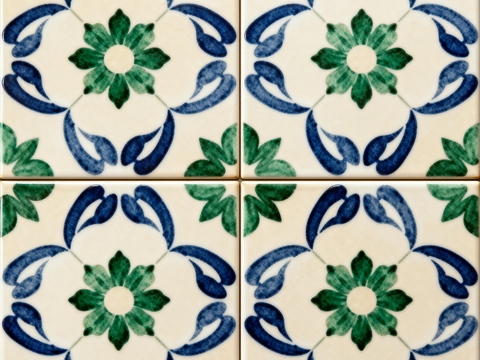 蓝绿色花砖 绿色手绘艺术花砖 工艺砖 花纹图案花砖