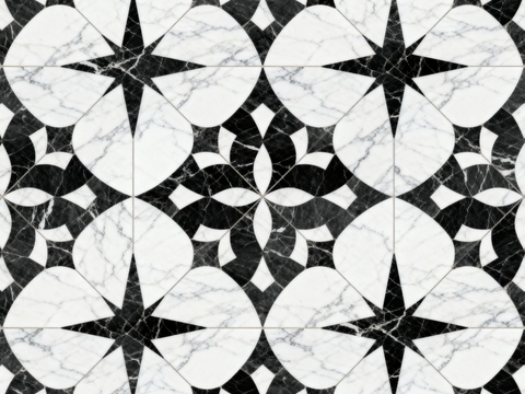 花砖 黑白石材拼花 花卉几何图案水刀石材拼花地砖 石材马赛克