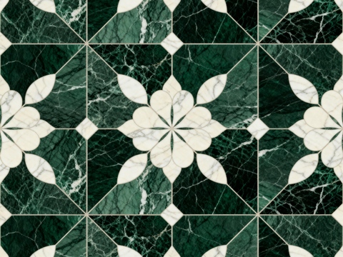  绿白色石材拼花 花卉图案水切刀拼花石材 绿色拼花石材马赛克 