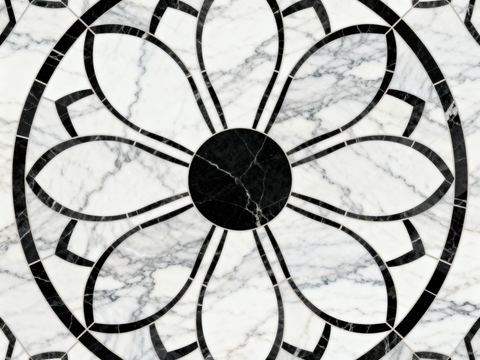 轻奢黑白拼花大理石 黑白石材圆形拼花 玄关圆形拼花