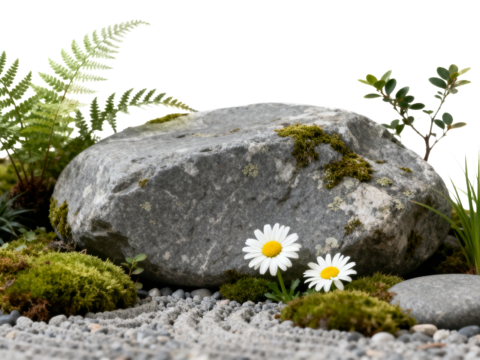  免抠植物花草 自然石景植物组合 苔藓 