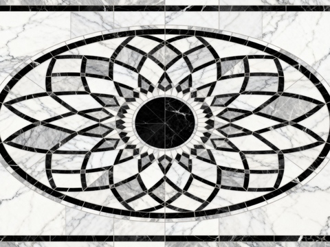 现代轻奢 黑白石材椭圆拼花 玄关石材拼花