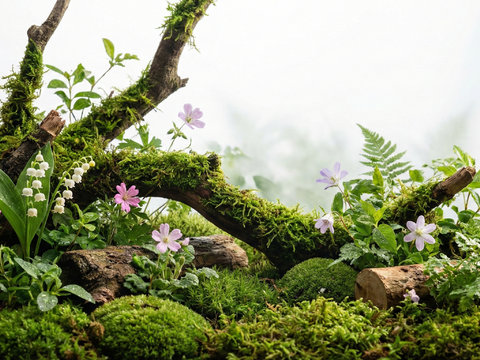 自然石景植物组合 苔藓造景 绿植 小草小花