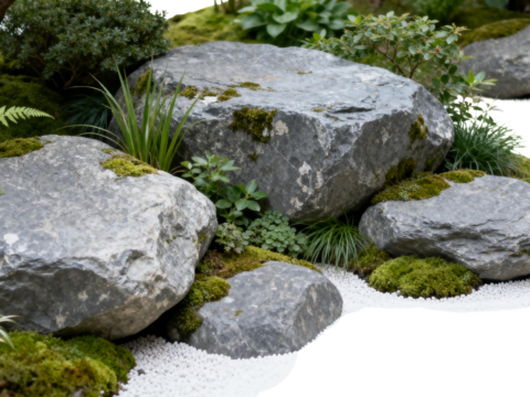  免抠植物花草 自然石景植物组合 苔藓 