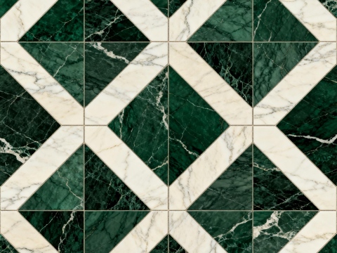 绿白色石材拼花 格子几何图案水切刀拼花石材 绿色石材马赛克