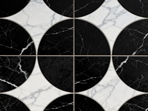 花砖 黑白石材拼花 花卉几何图案水刀石材拼花地砖 石材马赛克