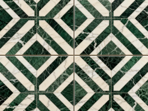 绿白色石材拼花 格子几何图案水切刀拼花石材 绿色石材马赛克