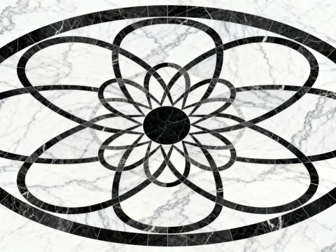 现代轻奢 黑白石材椭圆拼花 玄关石材拼花