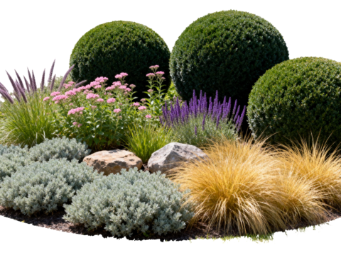 欧式绿植 西式花池 花园植物组合绿色灌木 金黄色植物 花池