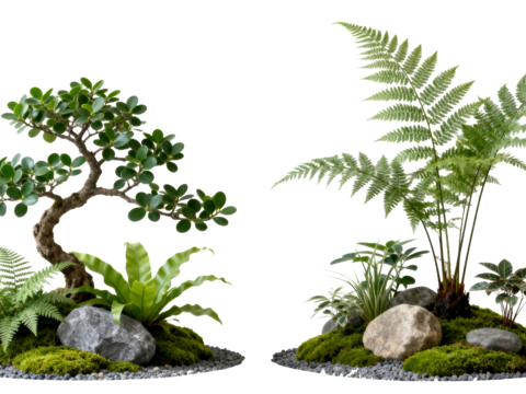  免抠植物花草 自然石景植物组合 苔藓 