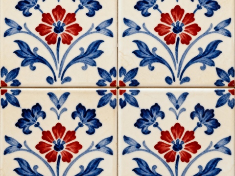 蓝红色花砖 蓝色手绘艺术花砖 工艺砖 花纹图案花砖