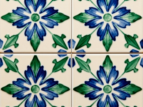 田园风 蓝绿色花砖 绿色手绘艺术花砖 工艺砖
