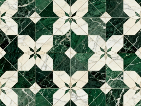 绿白色石材拼花 格子几何图案水切刀拼花石材 绿色石材马赛克