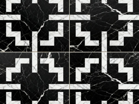花砖 黑白石材拼花 花卉几何图案水刀石材拼花地砖