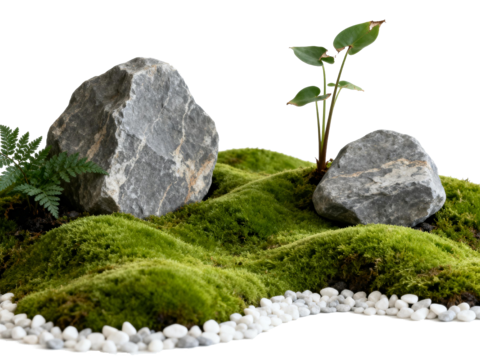  免抠植物花草 自然石景植物组合 苔藓 