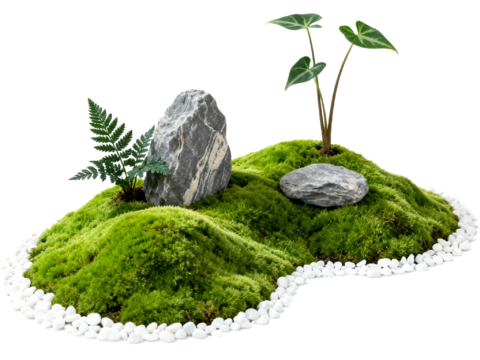  免抠植物花草 自然景观组合  苔藓石头造景 