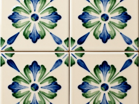 蓝绿色花砖 绿色手绘艺术花砖 工艺砖 花纹图案花砖