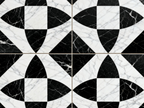 花砖 黑白石材拼花 花卉几何图案水刀石材拼花地砖 石材马赛克