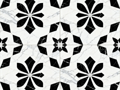 花砖 黑白石材拼花 花卉几何图案水刀石材拼花地砖 石材马赛克