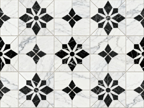 花砖 黑白石材拼花 花卉几何图案水刀石材拼花地砖 石材马赛克