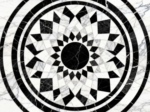 轻奢黑白拼花大理石 黑白石材圆形拼花 玄关圆形拼花