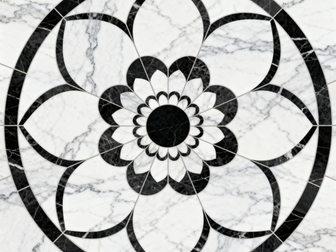  轻奢黑白拼花大理石 黑白石材圆形拼花 玄关圆形拼花 