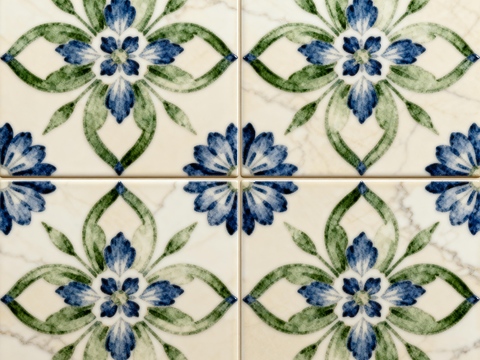 田园风 蓝绿色花砖 绿色手绘艺术花砖 工艺砖