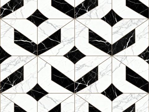  花砖 黑白石材拼花 几何图案水刀石材拼花地砖 石材马赛克 