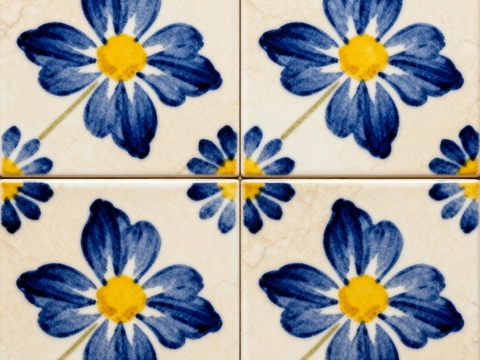  蓝黄色花砖 蓝色手绘艺术花砖 工艺砖 花纹图案花砖 
