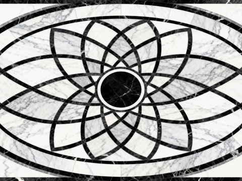 现代轻奢 黑白石材椭圆拼花 玄关石材拼花