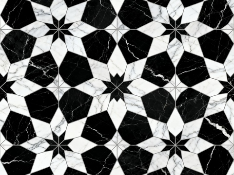  花砖 黑白石材拼花 花卉几何图案水刀石材拼花地砖 石材马赛克 