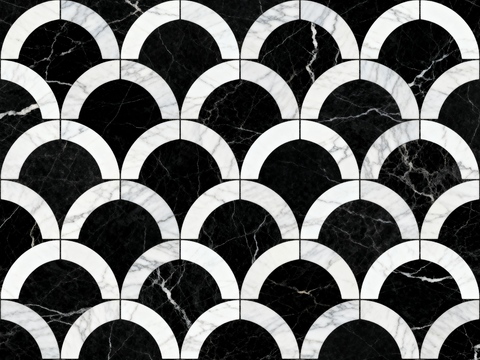 花砖 黑白石材拼花 花卉几何图案水刀石材拼花地砖 石材马赛克