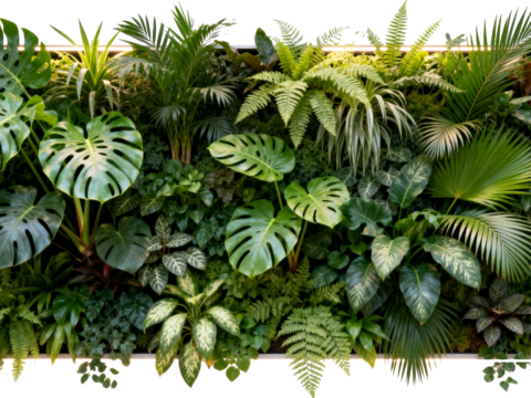  免抠植物花草 自然植物墙组合  热带植物墙造景 龟背竹叶蕨 