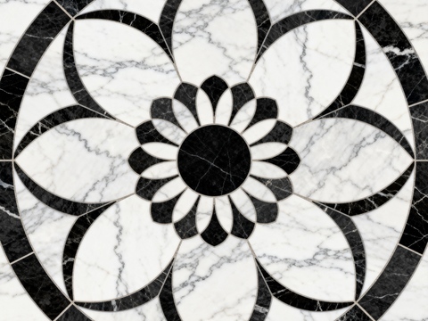 轻奢黑白拼花大理石 黑白石材圆形拼花 玄关圆形拼花