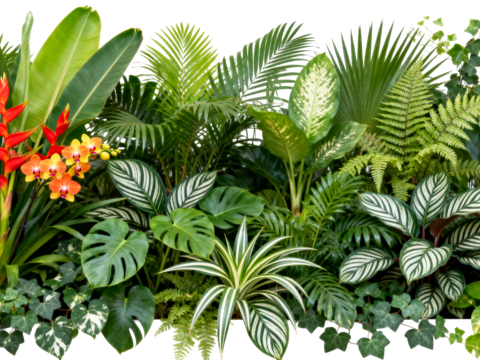  免抠植物花草 自然植物墙组合  热带植物墙造景 龟背竹叶蕨 