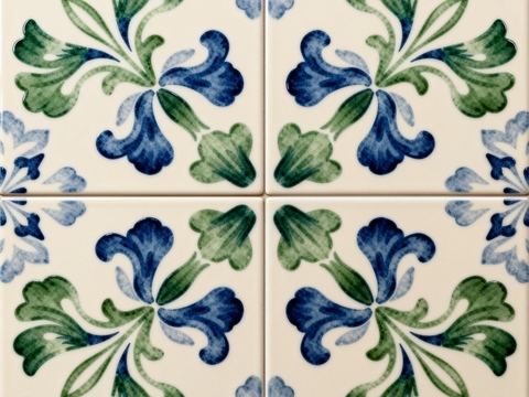 田园风 蓝绿色花砖 绿色手绘艺术花砖 工艺砖