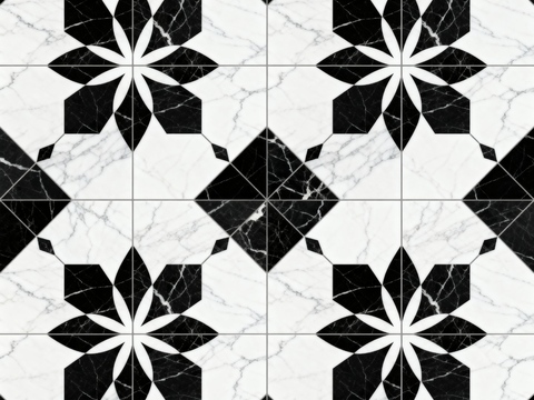  花砖 黑白石材拼花 花卉几何图案水刀石材拼花地砖 石材马赛克 