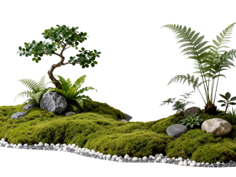  免抠植物花草 自然石景植物组合 苔藓 