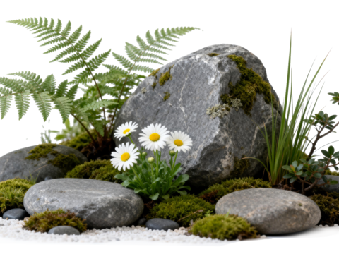  免抠植物花草 自然石景植物组合 苔藓 