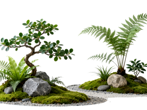  免抠植物花草 自然石景植物组合 苔藓 