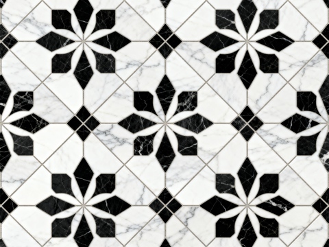  花砖 黑白石材拼花 花卉几何图案水刀石材拼花地砖 石材马赛克 