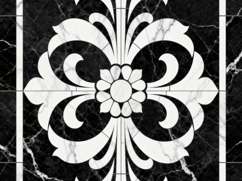 花砖 黑白石材拼花 花卉几何图案水刀石材拼花地砖 石材马赛克