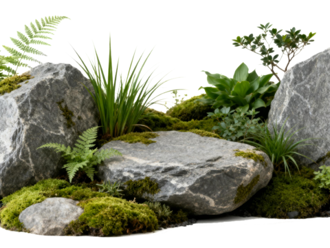  免抠植物花草 自然石景植物组合 苔藓 