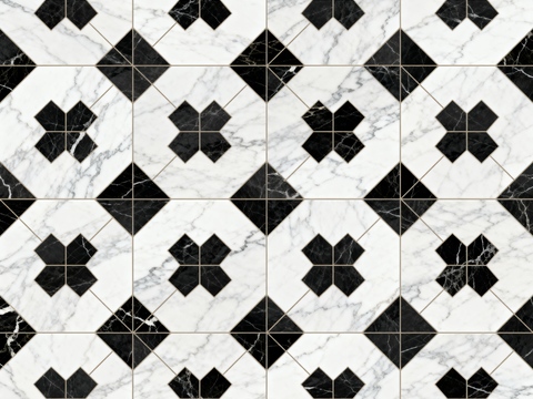花砖 黑白石材拼花 花卉几何图案水刀石材拼花地砖 石材马赛克
