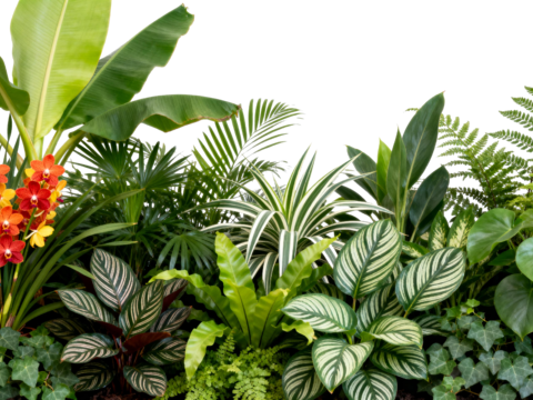  免抠植物花草 自然植物墙组合  热带植物墙造景 龟背竹叶蕨 