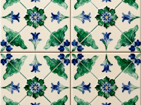 蓝绿色花砖 绿色手绘艺术花砖 工艺砖 花纹图案花砖